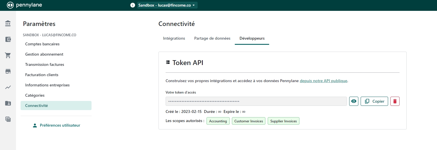 accéder clé API Pennylane, interface Pennylane, roue dentée pour paramètres, choisir Connectivité, sélectionner Développeurs, obtenir token d'accès, copier puis coller clé API, intégrer clé API Fincome, calculer MRR avec Pennylane, dates d'imputation pour MRR, module Abonnements, utiliser date d’émission pour début période, fréquence pour date fin, définir périodicité des plans, section Données, convertir facture en abonnement récurrent.
